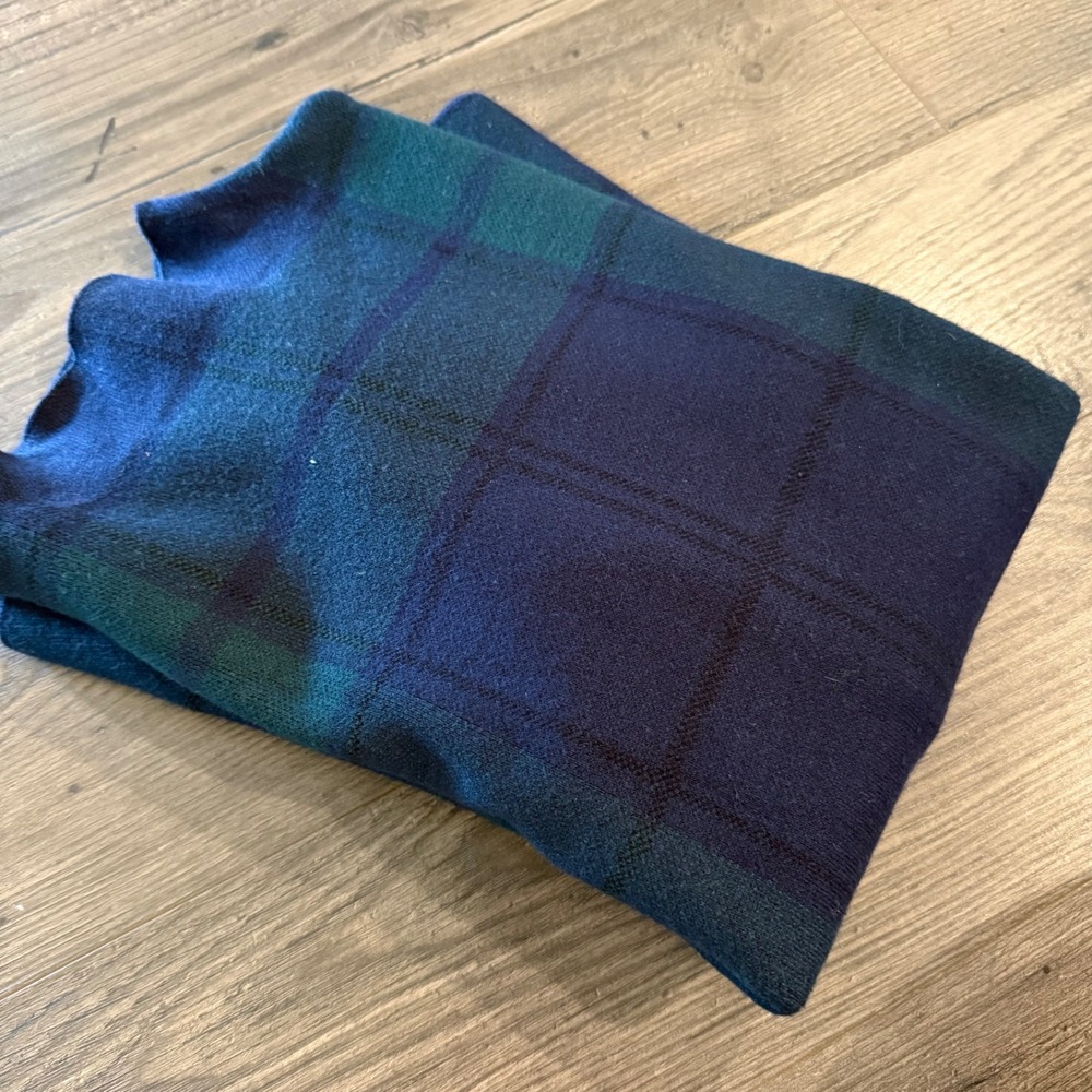 Tahari Womens Navy Blue Green Plaid Mock Neck Drop Shoulder Sweater‎ Small